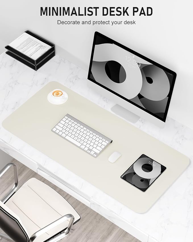 Desk Pad, 23.6" x 13.8" PU Leather Non-Slip Desk Mat Large Mouse Pad for Desktop, Waterproof Laptop Computer Writing Mat for Office, Home, Work, Gaming, Ivory White