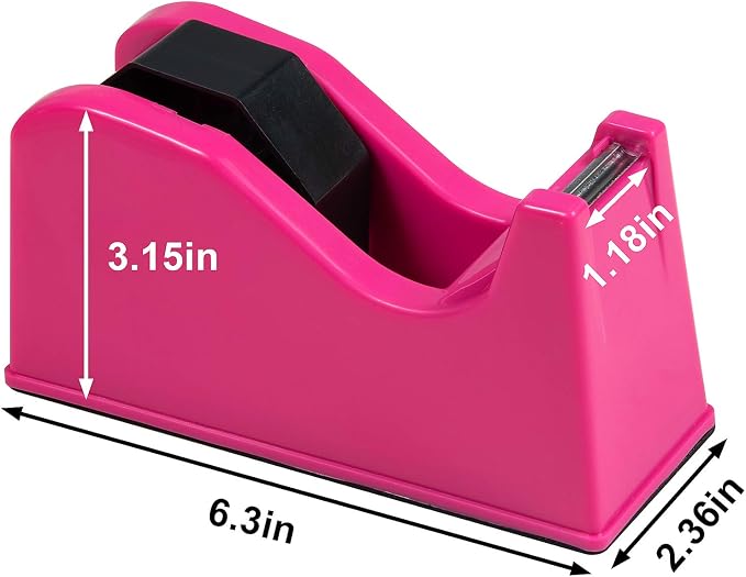 Desktop Tape Dispenser Adhesive Roll Holder (Fits 1" & 3" Core) with Weighted Nonskid Base (2Pack-Rose red)