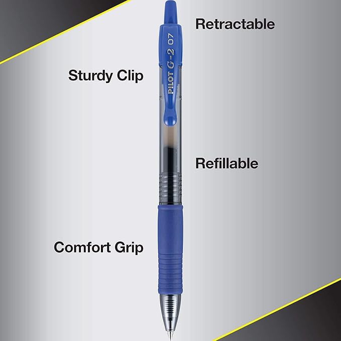 Pilot G2 Premium Gel Roller Pens, Fine Point 0.7 mm, Blue Ink Pens Fine Point, Pack of 5 - Ideal for School, Journaling, and Office Writing