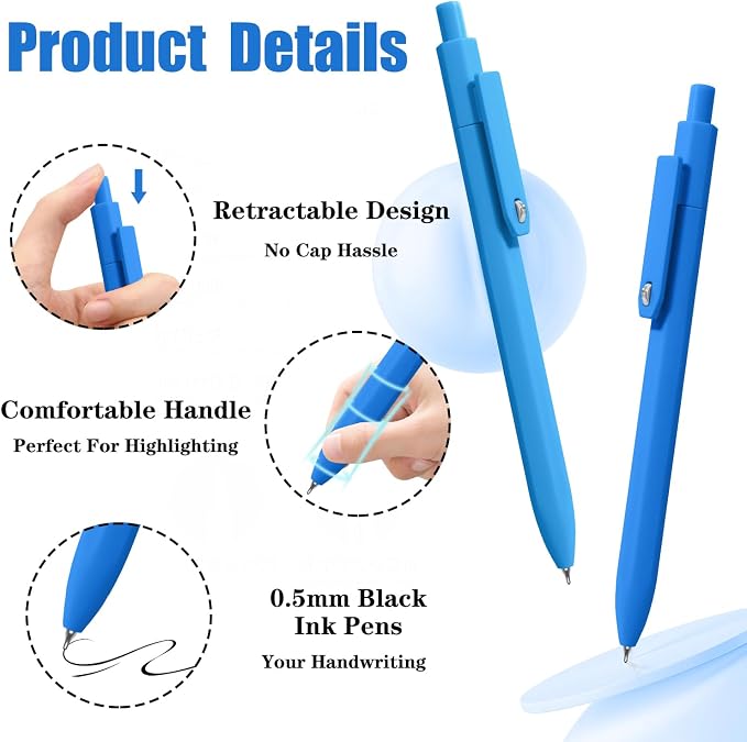 Piochoo Pens, 8 Pack Black Ink Gel Pens Ballpoint Smooth Writing Pens for Journaling, Cute Office Supplies for Nurses Women Teachers