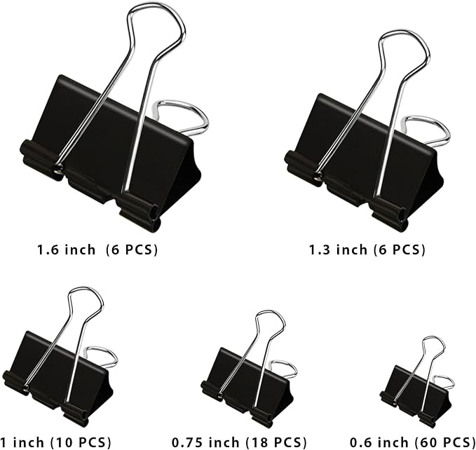 Binder Clips Assorted Sizes Paper Clamps, XLarge, Large, Medium, Small, Mini, 100Count Black Paper Clips Office File Supplies, Meet a Variety of use Scenarios