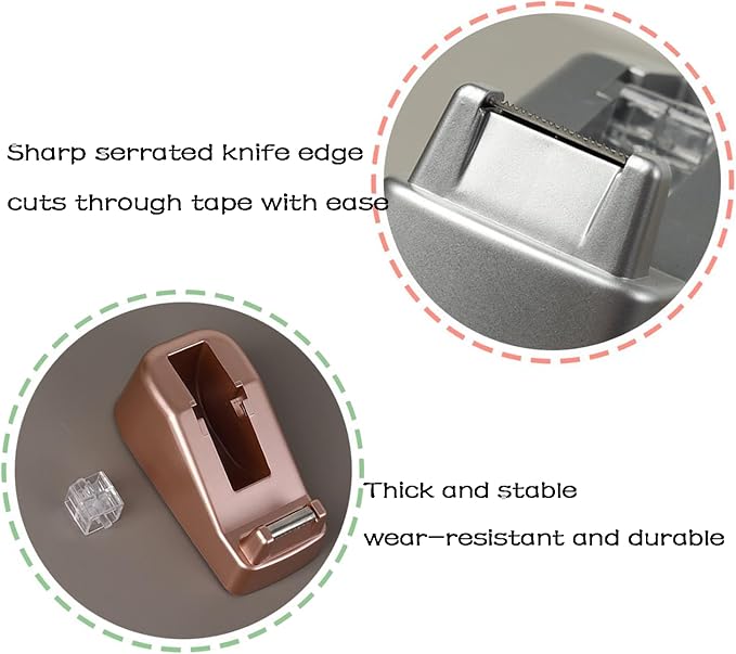 Basics Desktop Tape Dispenser, Office Desk Tape Dispenser, Heavy Duty Desk Accessories Office Tape Dispensers, Weighted Non-Skid Base,Ideal for Home, Office, School, or Business (Gold)