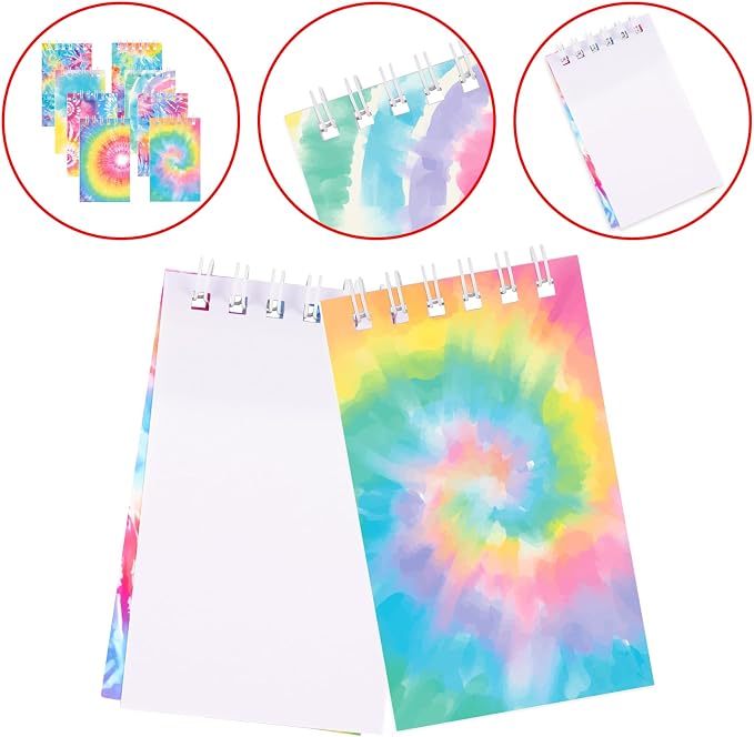 24 PCS Mini Tie Dye Notepads Small Spiral Notebook Mini Notebook Bulk for Party Supplies Multicolor Pocket Notebooks for Tie Dye Birthday Party Art Gift Supplies