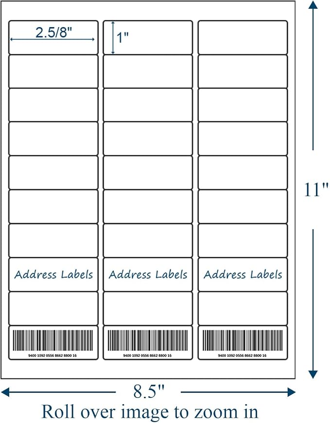 (500 Sheets, 15000 Labels) Sticker Paper, 1" x 2 5/8" Shipping Address Labels, 30 Per Page Self Adhesive Mailing Label for Laser and Inkjet Printers