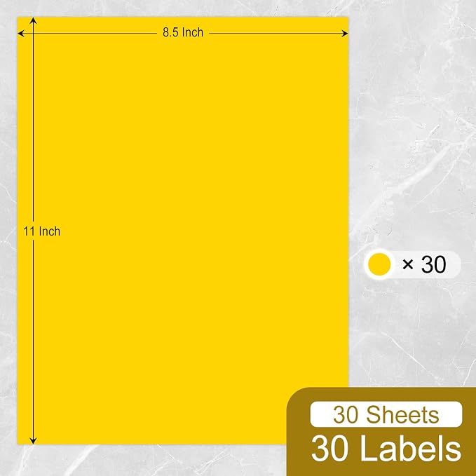 L LIKED 30 Fluorescent Yellow Full-Sheet Labels, 8-1/2" x 11" Neon Colored Self Adhesive Labels for Laser & Inkjet Printers - 30 Sheets