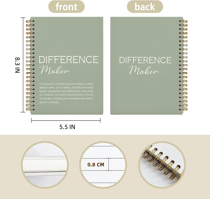 Saga Green Difference Maker Gift, Difference Maker Definition Hardcover Spiral Notebook Journal, Motivational Notebooks, Thank You Gifts for Women Men Teacher Coworkers, 5.5x8.3
