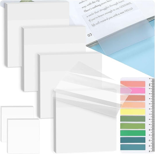 7-in-1 Transparent Sticky Notes 【400 Sheets: 7 Pads】- Tecolu 3x3 inch Clear Sticky Note with Sticky Tabs Waterproof & 5X Stickiness, See-Through Translucent Sticker for School Office Bible Supplies