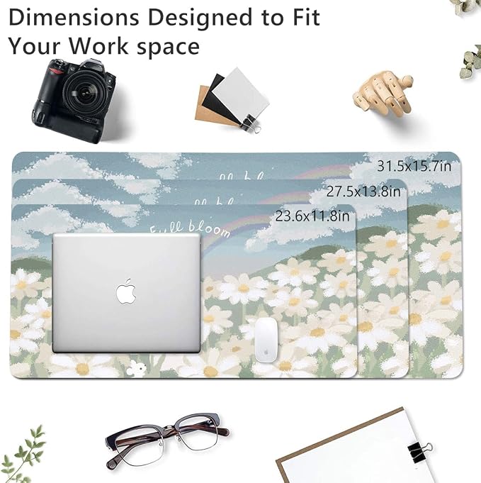 Cute Kawaii Cat Flower Large Mouse Pad, PU Leather Desk Pad Protector, Non-Slip Computer Desk Writing Mat, Gaming Keyboard Mouse Pad, Office Desk Accessories