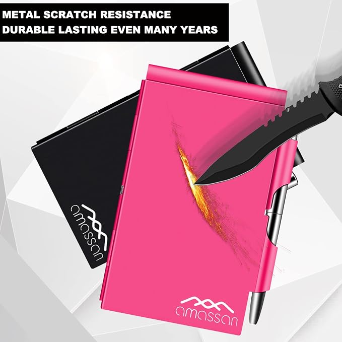 Metal Pocket Notebook, Portable Small Pocket Notepad Aluminum Note Case with Mini Metal Pen and 60-Page Sheets (Rose Pink)