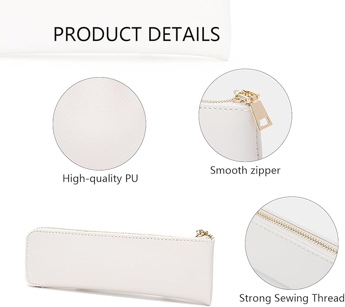 Faux Leather Pencil Case Slim Pencil Pouch Durable Zipper Stationery Bag Small Travel Use（Gray/FL）