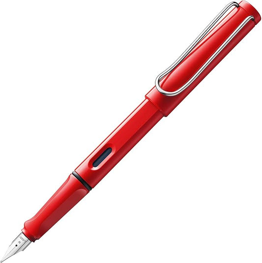 LAMY safari red - Fountain Pen with ergonomic grip & polished steel nib in size M - ideal for any Writing & Calligraphy - including LAMY T 10 blue cartridge - Right-Handed