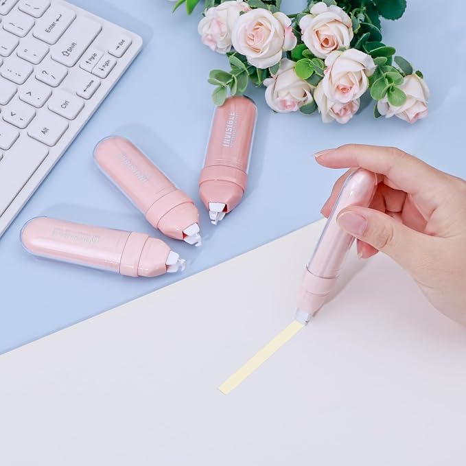 Temiary 4P Correction Tapes, Beige Core Smooth Pull Out for Writing, Pink | Smooth Pull Out Aesthetic Cream Correction Tape Gradient Set, Quick Dry Applicator for Students School Office Supplies