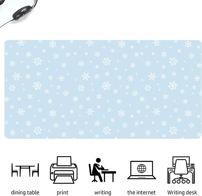 Winter Snowflake Leather Desk Mat Extended Gaming Mouse Pad | Non-slip Large Writing Pad Laptop Blotter Computer Keyboard Mat | Cute Blue Desk Protector for Home Office 27.6" x 13.8"