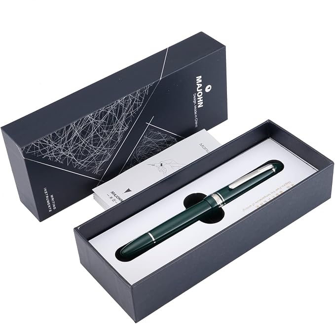 erofa Majohn P136 Piston Fountain Pen Fine Nib with Box, Green Resin Writing Pen Set