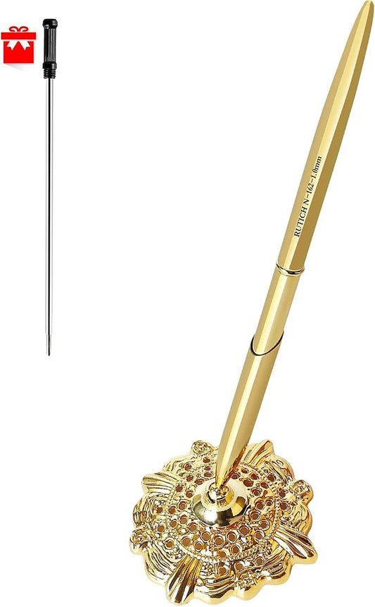 Hollow Round Pen Holder Signing Pen Set for Wedding Bridal Engagement Valentine's Day Favors,Golden