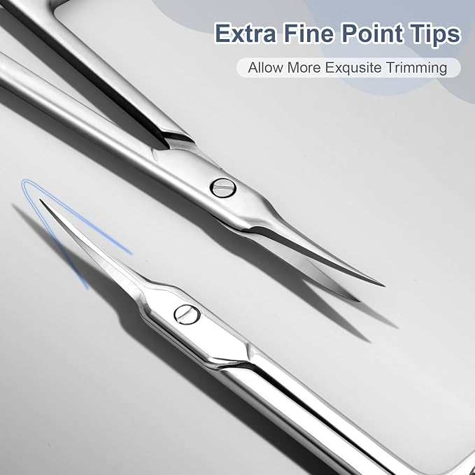 Cuticle Scissors, Curved Fine Tip, Men Women, Silver | Fine curved scissors for eyebrow, eyelash, cuticle and nail grooming. Small precision for manicure pedicure. Men women.