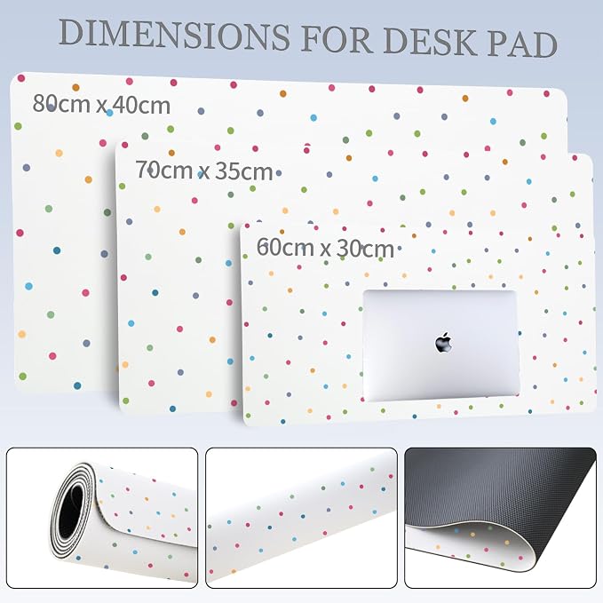 Kawaii Polka Dot Leather Desk Mat Extended Gaming Mouse Pad | Non-slip Large Writing Pad Laptop Blotter Computer Keyboard Mat | Cute White Desk Protector for Home Office 27.6" x 13.8"