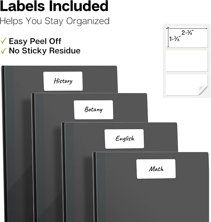Dunwell Plastic Folders with 3 Prongs, (12 Pack, Black), 2-Pocket Folders with Fasteners, Durable Acid-Free Poly for Long Term Use, Includes Labels