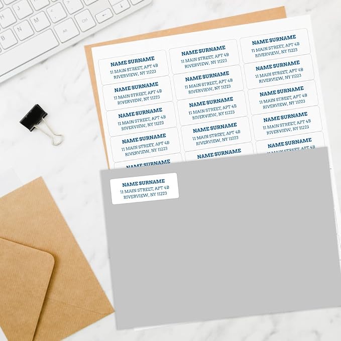 Personalized Return Address Labels – Blue Block Typography Design, Custom Name & Address, Peel & Stick Mailing Labels, 100 Count (1" x 2⅝") by Dotty About Paper