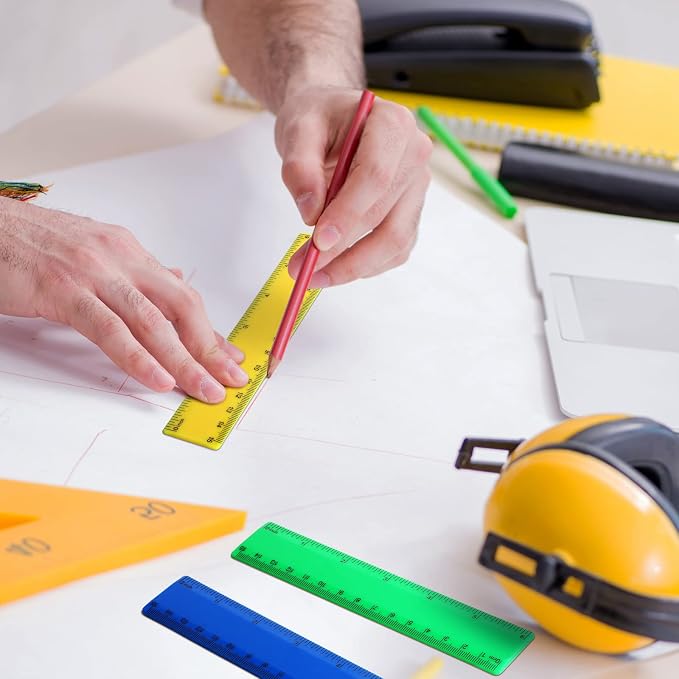 32 Pack 6 Inch Mini Rulers Bulk Plastic Small Rulers with Inches and Centimeters, Drafting Measuring Tool Set for Classroom Kids Student School Office Supplies(6 Inch,Yellow, Green, Blue, Red)