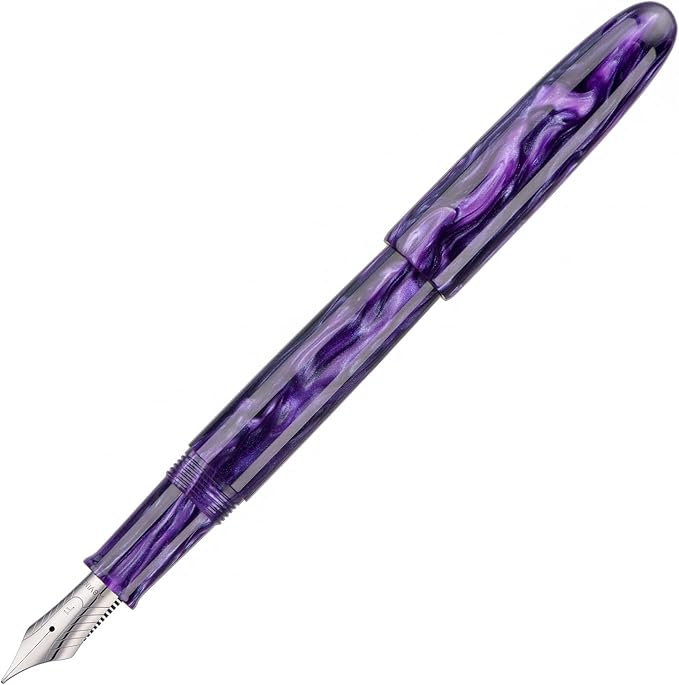 Asvine C80 Fountain Pen #8 Stub 1.1mm Nib Large Handcraft Calligraphy Art Drawing Pen with Converter Pen Case Collection Set (Purple Ripple)