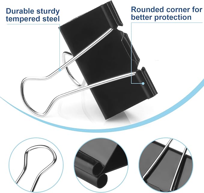 150 PCS Binder Clips Assorted Sizes, Extra Large Medium Small Mini and Micro, Metal Paper Binder Clip Black,Paper Clamps, 6 Sizes for Office, School and Home