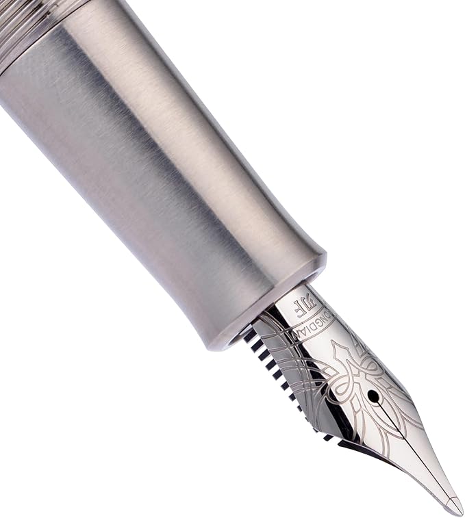 HONG DIAN M2 Titanium Mini Fountain Pen, Long Blade Nib & Sleek Shape Metal Short Pocket Travel Pen (Titanium Gray)