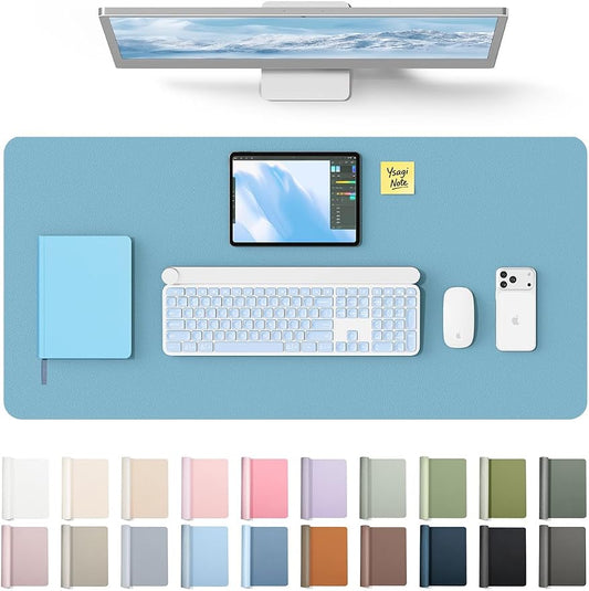 YSAGi Leather Desk Protector, Office Mat, Large Mouse Mat, Non-Slip PU Leather Blotter, Laptop Desk Pad, Waterproof Writing Pad for Office and Home (Sea Blue, 31.5" x 15.8")