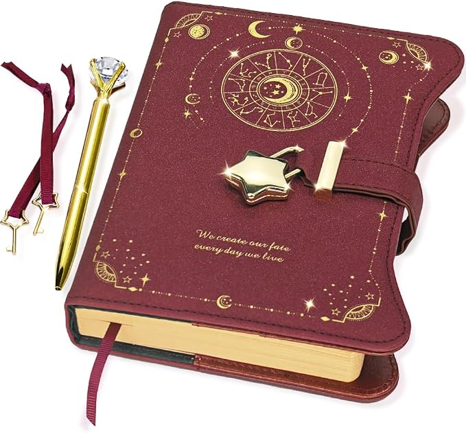 Hoci Poci Diary with Lock and Keys for Girls Gift Ideas, 360 Pages Journal | Elegant Gift Box for Teen Girls, B6 Kraft Pages Refillable Notebook with Pen and Bookmark for Writing, Astro Red