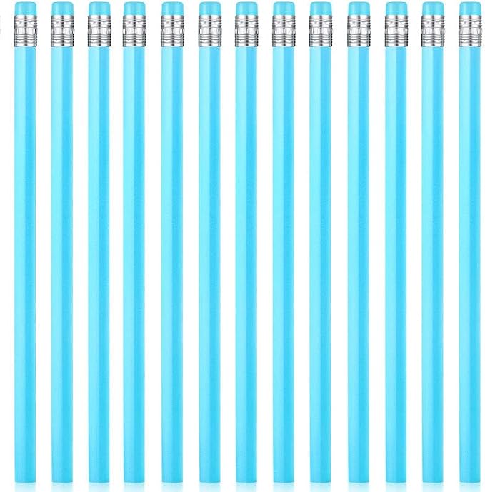Tinlade 50 Pcs Blue Triangular Grip Pencils Wood Wedding Pencils HB Graphite Pencil Pack Eraser for Baby Shower Drawing Sketching Bridal Shower Office Supplies