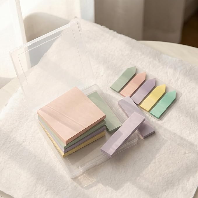 500Pcs Morandi Sticky Notes Set, 3"x3" Square Pad 100 Sheets, 3"x0.75" Strip Notes 300 Sheets, Index Tabs 100 Tabs, Cute Pastel Stationery for Desk Office School