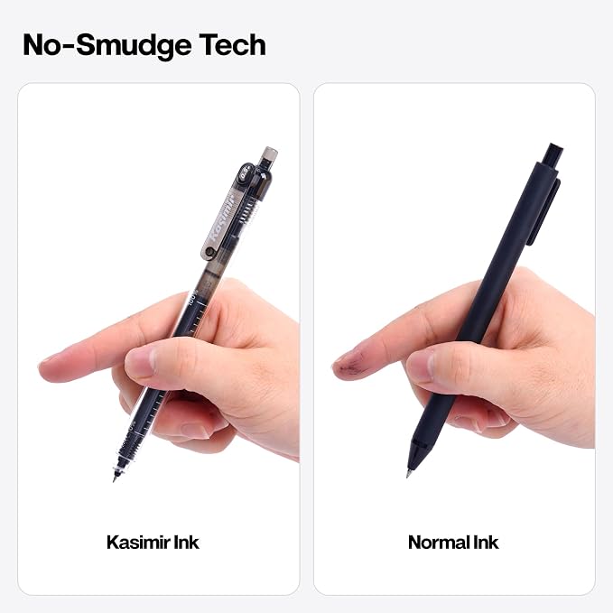 Kasimir Large Capacity Gel Ink Pens - Super Long 1+ Mile Writing Black Pens, 0.5mm Quick-Dry Ballpoint Pen Bulk for Office Journaling School Classroom, 12 Count