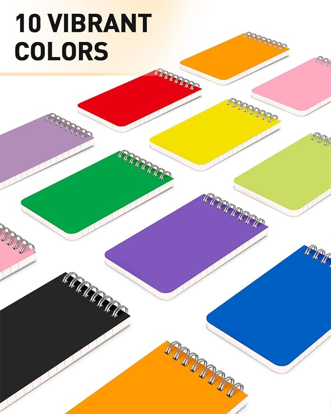 Dynta Mini Spiral Notebooks Bulk 3x5 Inch Memo Pads, 30 Packs Small Notepad Top Bound, 10 Vibrant Colored, 60 Sheets/120 Pages Pocket Notepads for Home, School, College, Office, Work, Travel