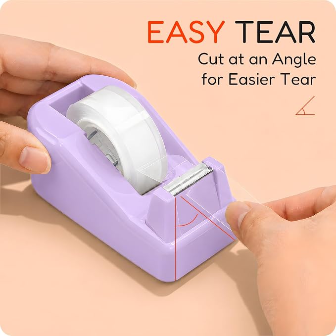 Lightweight Desktop Tape Dispenser, Tape Holder with 6 Rolls Transparent Tape, Stable Non-Skid Base for Office, Home & School, 1-Inch Core (0.71 in x 1000 in Each)