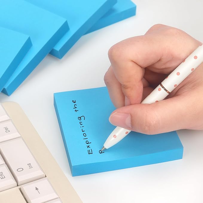 Sticky Notes 3x3 Self-Stick Notes Pads with 6 Bright Colors, Easy to Post for Office, Shool, Home, 6 Pads/Pack, 100 Sheets/Pad (Blue)
