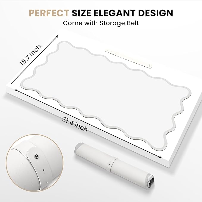 Leather Desk Mat, XXL Large 31.4x15.7in Scalloped Gaming Mouse pad，Non-Slip Rubber Base Keyboard Pad Mousepad for Laptop Computer Game Home Office，Waterproof and Oilproof Desktop Mat I White