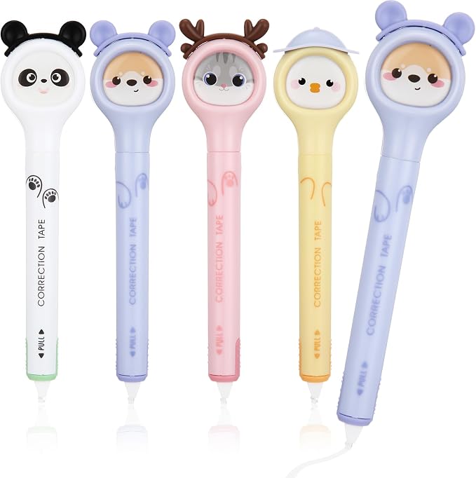 Fullhawl 4 Pcs Cute Correction Tape Pen for Instant Correction Cartoon Correction Tape Easy to Use Pen Shaped Applicator Kawaii Birthday Gifts for Women Office Supplies Small Gift Animal Lovers