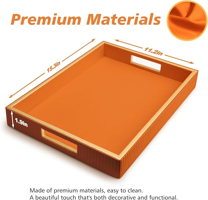 SANZIE Leather Tray Desktop Storage Organizer Premium Serving Trays Decorative Tray Valet Tray for Sundries Cosmetics Phone Wallet Cutlery (Orange Holder)