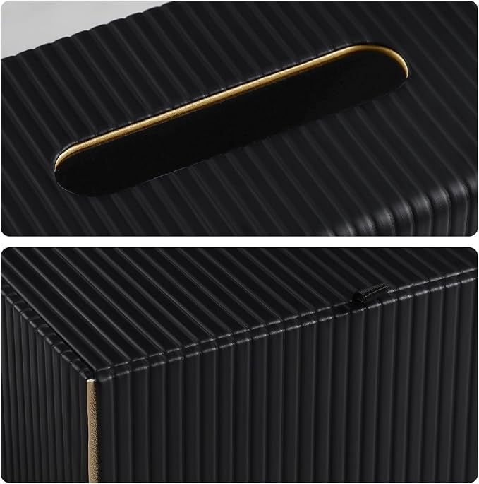 Extra Large Rectangle PU Leather Tissue Box Cover with Magnetic Closure, Decorative Tissue Holder & Storage Container for Bedroom, Living Room, Dining Room, Bathroom, Countertop, Desk & Office (Black)