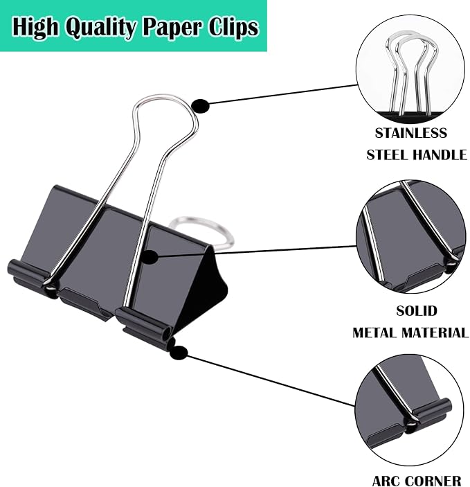144 Pcs 1-Incn Binder Clips for Document Clamp（Black） | Durable,Sturdy,Reusable,forOffice, Home, School and Crafts Use,7/16" Width,Hold up to 100 Pages