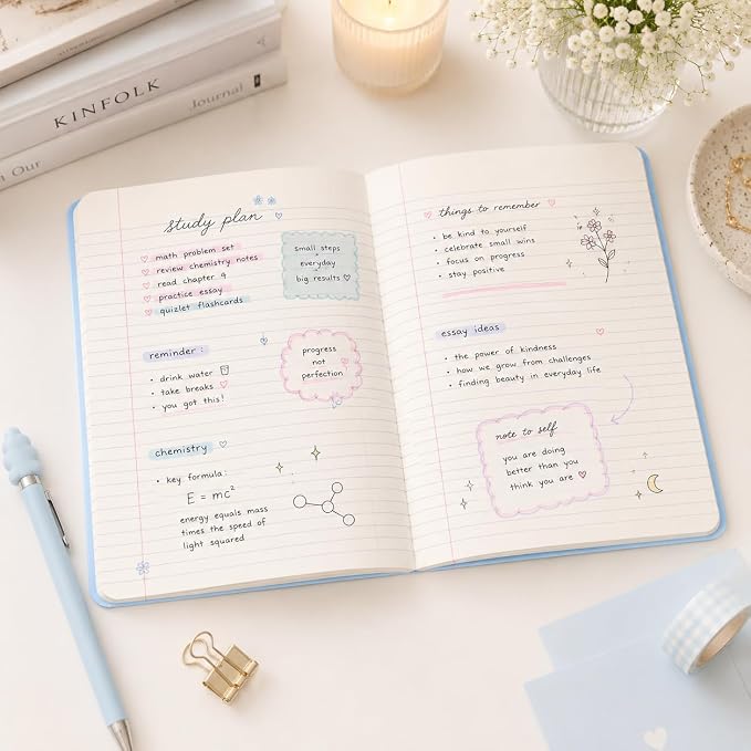 Pearhead Butter Composition Notebook — College-Ruled, 160 Pages, 7.5" x 9.75", Smooth 80 GSM Paper, UV Spot Gloss, Periwinkle Butter Illustration Journal for School, Office & Everyday Writing
