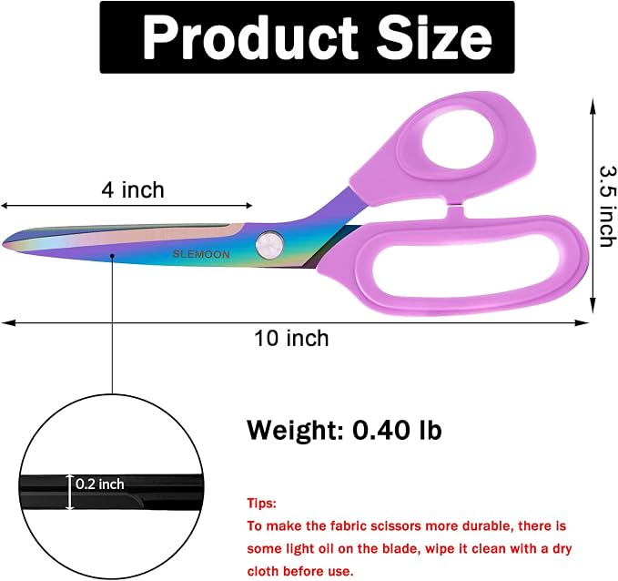 10" Scissors All Purpose, Heavy Duty Office Scissors | Sharp Blades and Comfort Grip Handle,Suit for Fabric Cutting, Clothing Craft & Sewing Projects, Light Purple