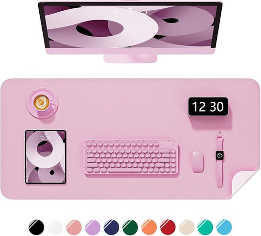 Desk Pad, 35.5" x 17" PU Leather Non-Slip Desk Mat Large Mouse Pad for Desktop, Waterproof Laptop Computer Writing Mat for Office, Home, Work, Gaming, Pink