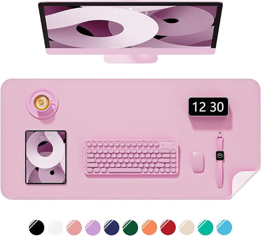 Desk Pad, 30" x 14" PU Leather Non-Slip Desk Mat Large Mouse Pad for Desktop, Waterproof Laptop Computer Writing Mat for Office, Home, Work, Gaming, Pink