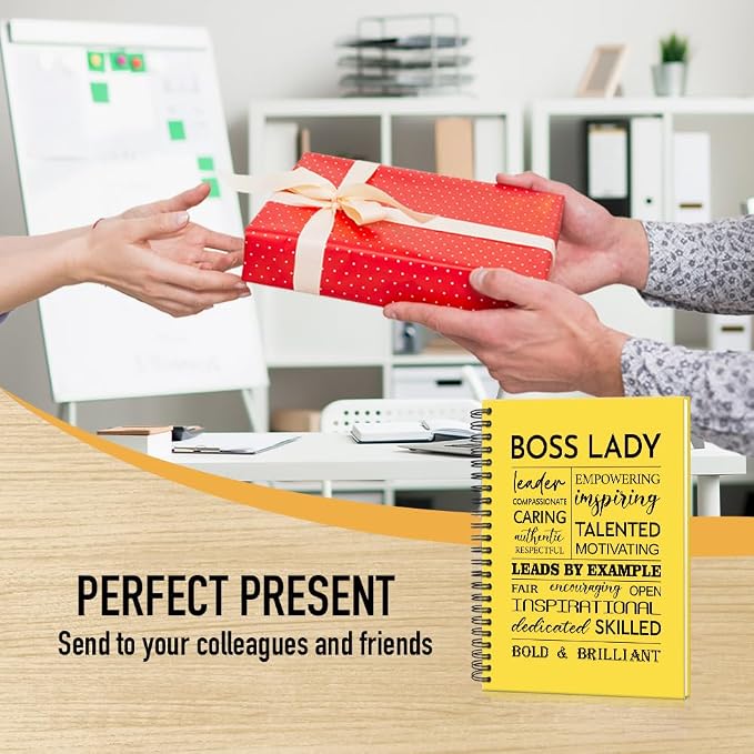 Boss Lady 160 Blank Pages Yellow Hardcover Spiral Notebook, New Business Owner Gifts Women Boss Gifts for Boss Female, Appreciation Gifts for Women Entrepreneurs, Boss Day Women's Day Gifts