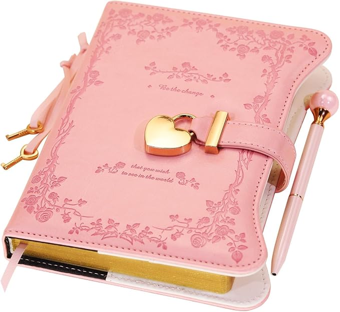 Hoci Poci Diary with Lock and Keys for Girls Gift Ideas, 360 Pages Journal | Elegant Gift Box for Teen Girls, B6 Gold Edged Pages Refillable Notebook with Pen and Bookmark for Writing, Garden Pink