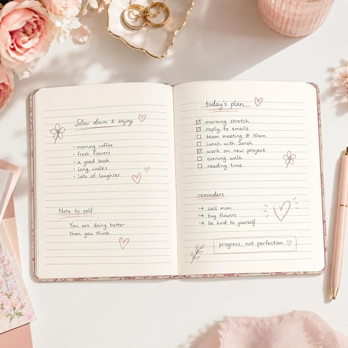 Pearhead Hardcover Journal Notebook 6x8 – Red Toile Botanical Dragonfly Print College-Ruled Writing Journal with 200 Lined Pages for Notes, Work & Journaling