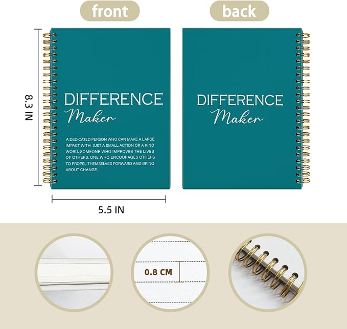 Difference Maker Gift, Difference Maker Definition Spiral Notebook Journal, Motivational Notebooks, Thank You Gifts for Women Men Teacher Coworkers, Spiral Notebook 5.5x8.3(Turquoise)