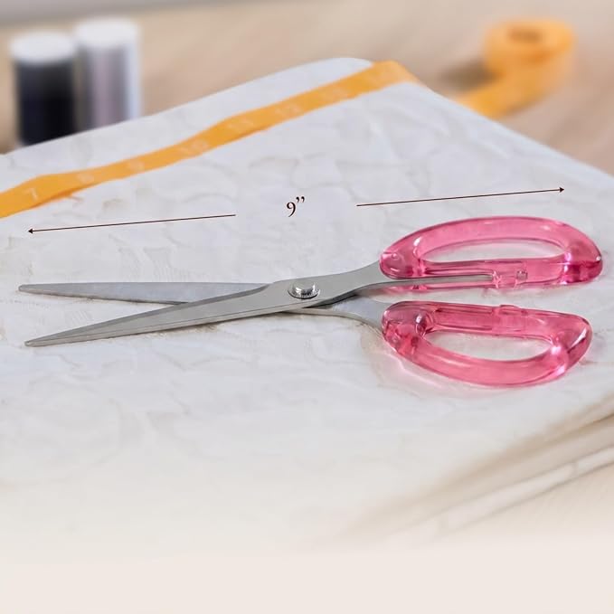 OfficeGoods 9” Stainless Steel Acrylic Scissors for Office and Home - Aesthetic and Sharp All Purpose Scissors, Perfect for Sewing, Arts and Crafts - Pink Silver Metal