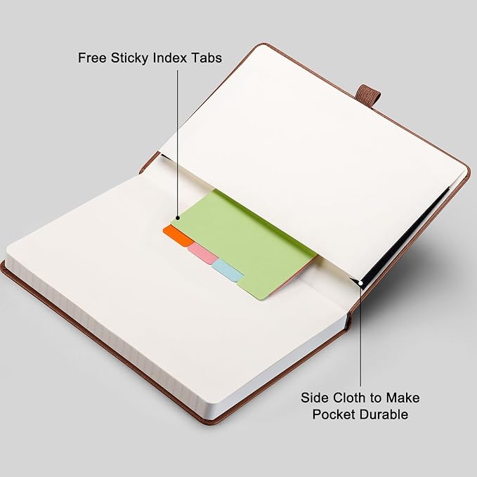 AHGXG Lined Journal Notebook, 192 Numbered Pages, A5 Size (5.7'' x 8.3'') | College Ruled Notebook for Men & Women, Writing, Work & Office, Leather Hardcover, 100 GSM Thick Paper (Brown)